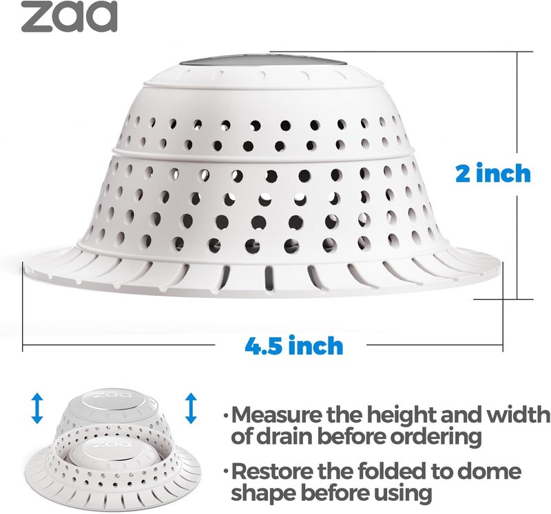 zaa Bathtub Drain Hair Catcher, Silicone Collapsible 2 Pack Drain Protector for Pop-Up and Regular Drains of Shower, Bathtub, Tub, Bathroom, Sink, White - Image 5
